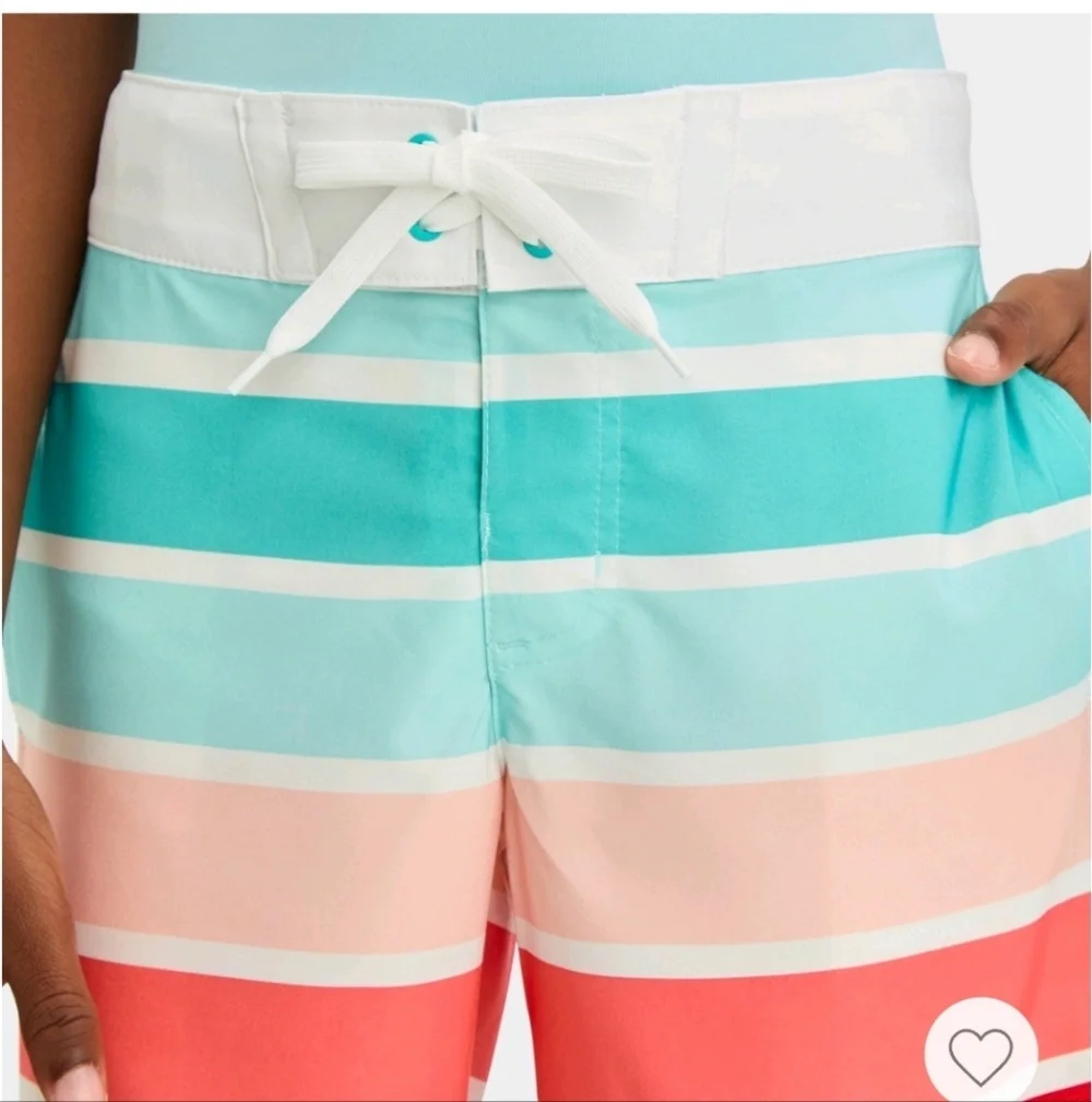 Boys' Striped Swim Shorts -art class Green/Red UPF50+, Adjustable Waistband 8